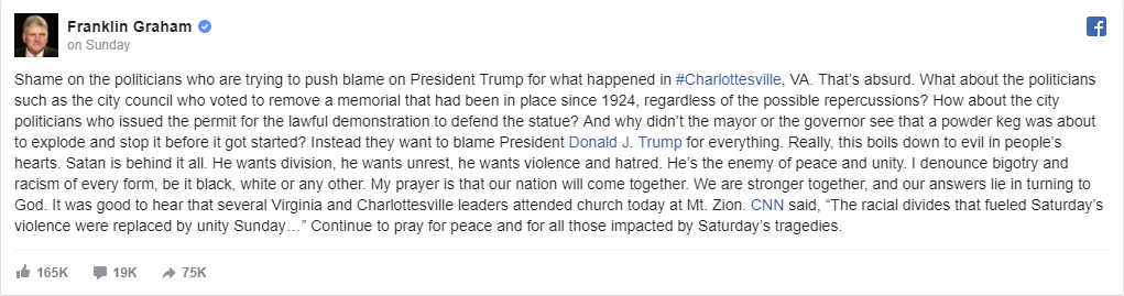 Franklin Graham Facebook Post